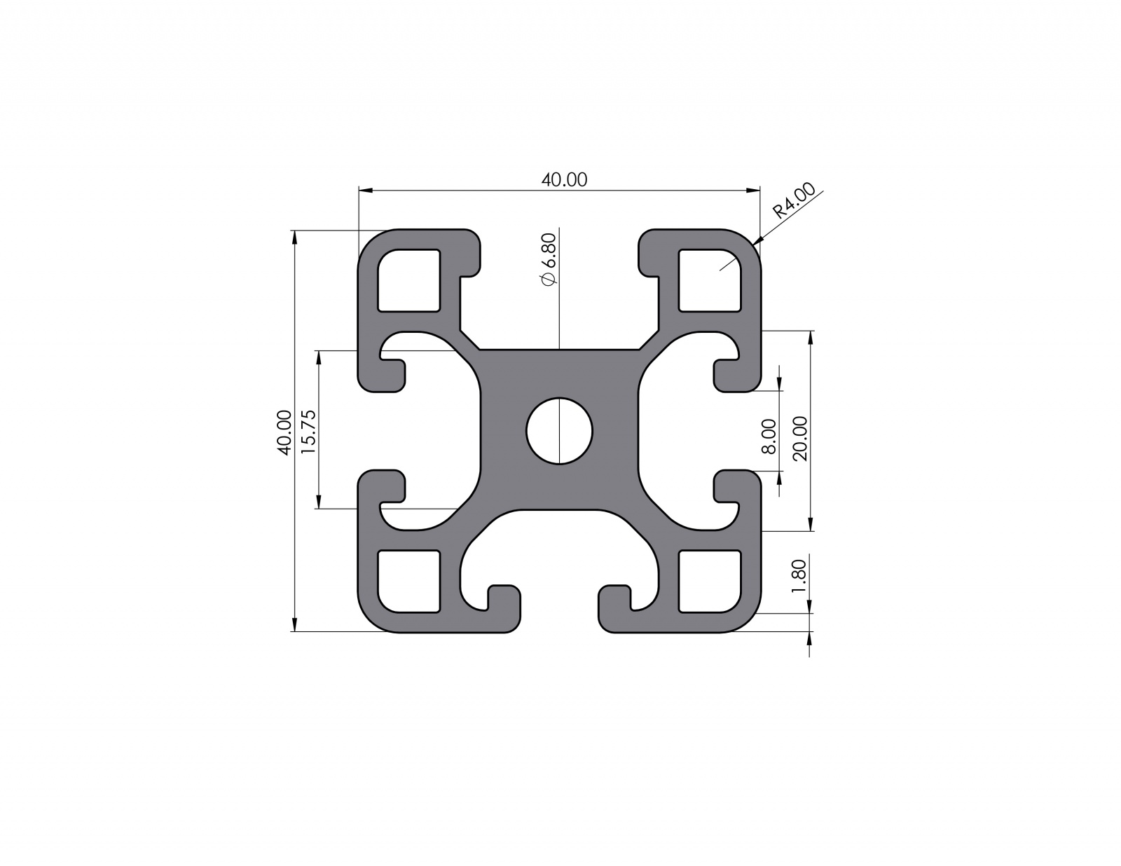 Aluminiumprofil 40x40 F14 leicht Nut 8 I-Typ